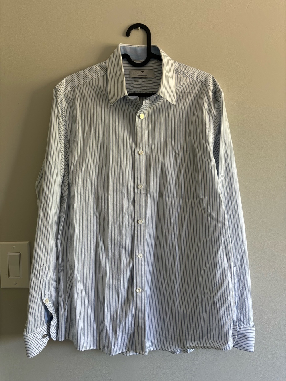 Marceleofino men’s soft blue striped dress shirt 40